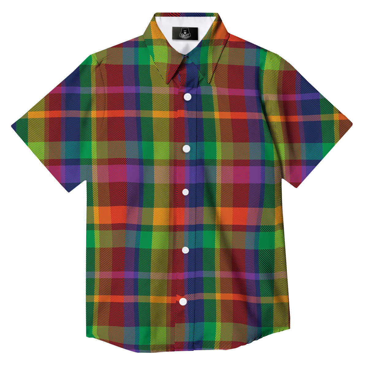 Plaid Rainbow Print Pattern Button Up Shirt-grizzshop
