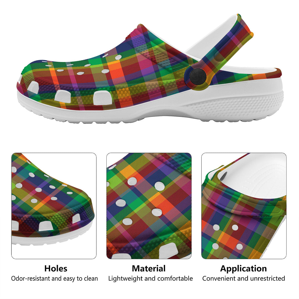 Plaid Rainbow Print Pattern Clog-grizzshop