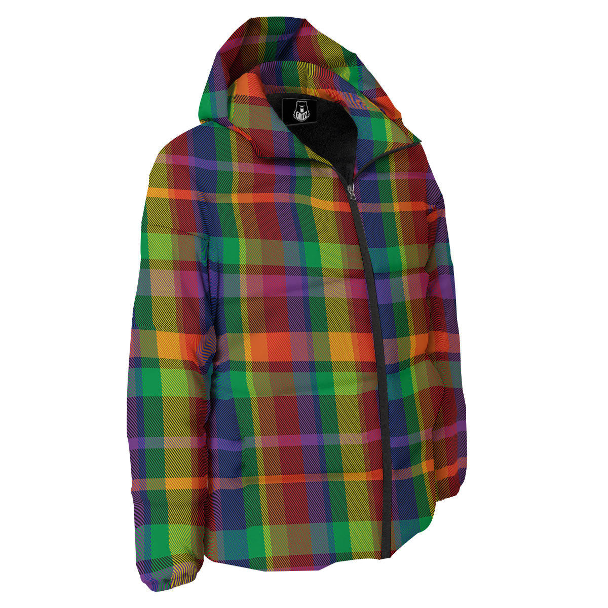 Plaid Rainbow Print Pattern Down Jacket-grizzshop
