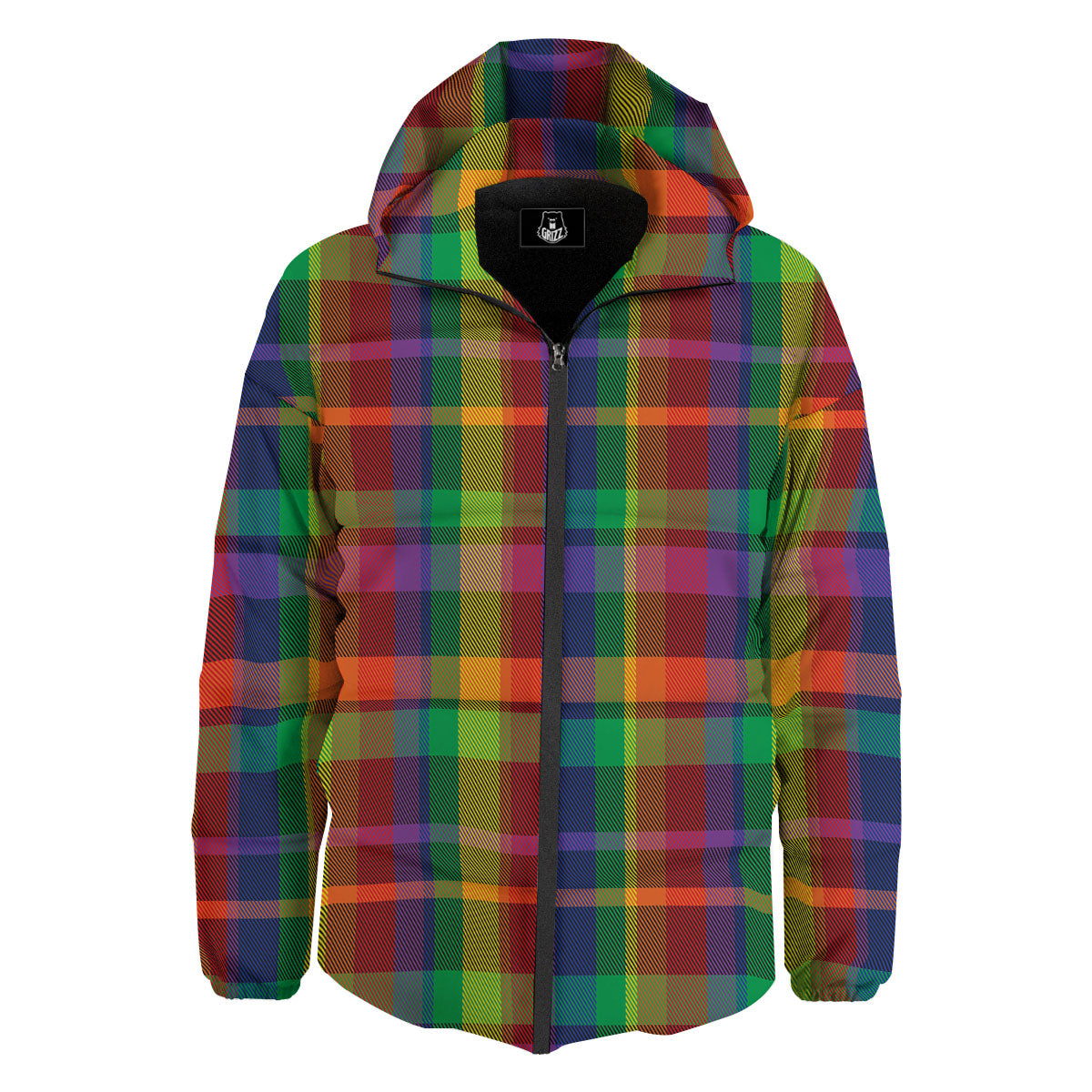 Plaid Rainbow Print Pattern Down Jacket-grizzshop