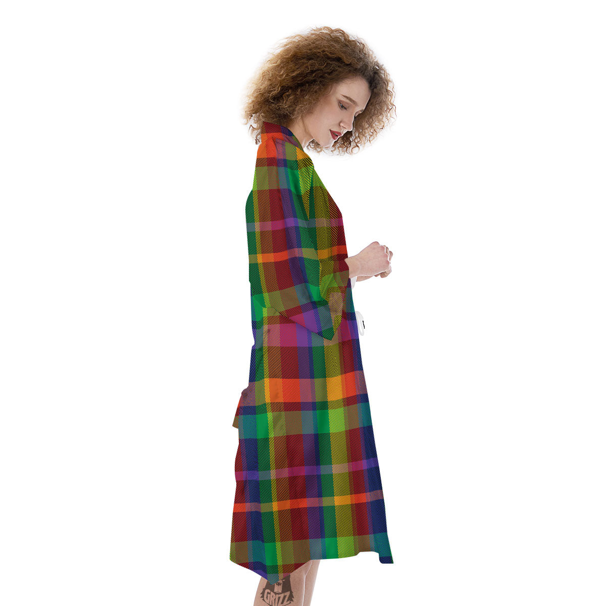Plaid Rainbow Print Pattern Kimono-grizzshop