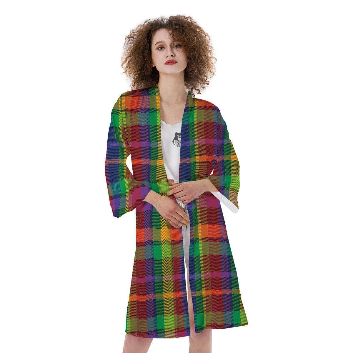 Plaid Rainbow Print Pattern Kimono-grizzshop