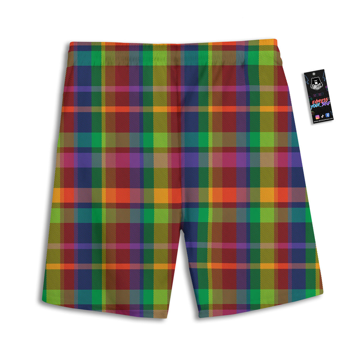 Plaid Rainbow Print Pattern Men's Athletic Shorts
