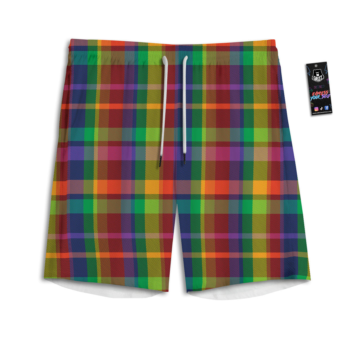 Plaid Rainbow Print Pattern Men's Athletic Shorts