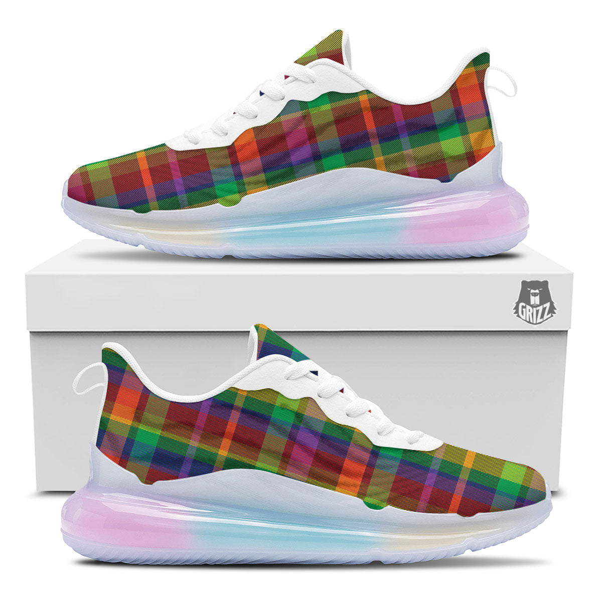 Plaid Rainbow Print Pattern Running Sneakers-grizzshop