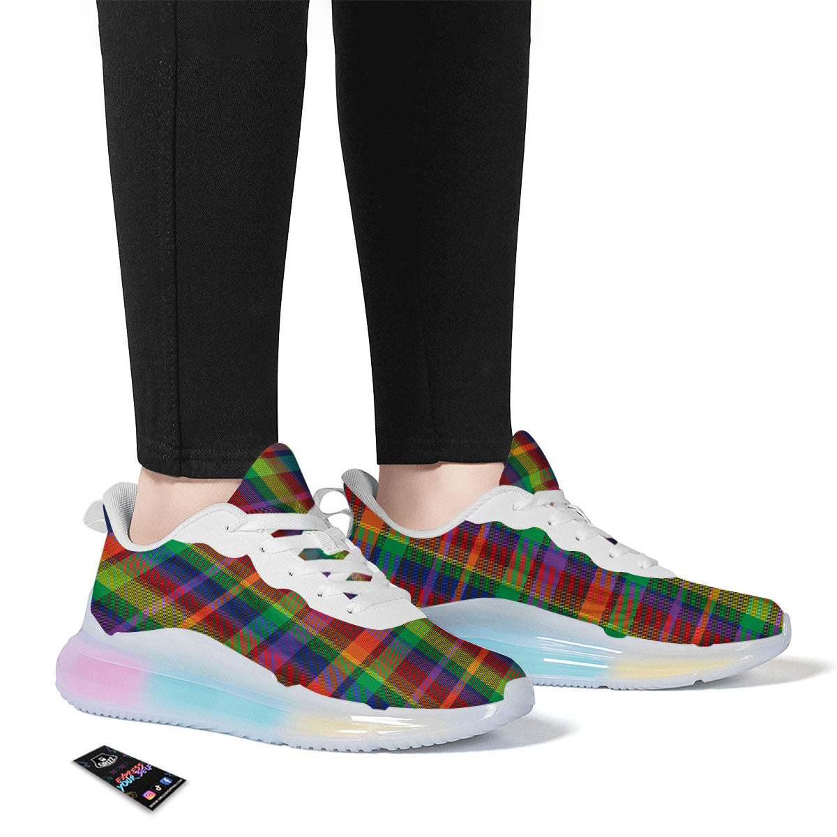Plaid Rainbow Print Pattern Running Sneakers-grizzshop