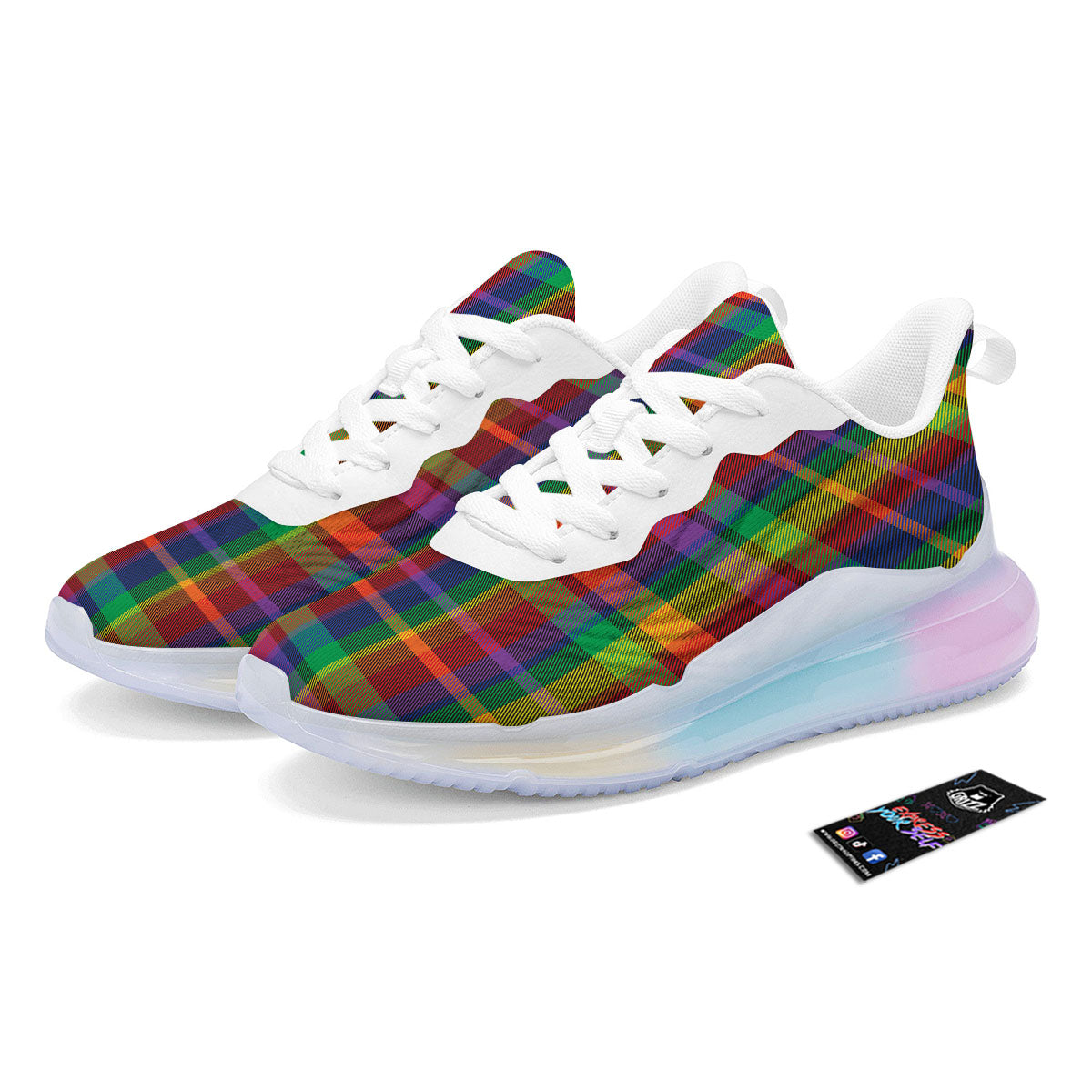 Plaid Rainbow Print Pattern Running Sneakers-grizzshop