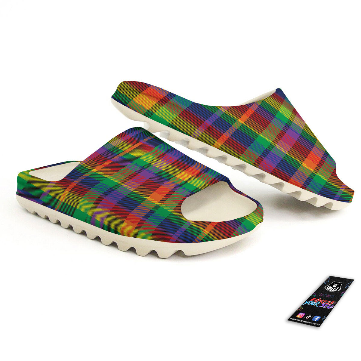 Plaid Rainbow Print Pattern Sandals-grizzshop