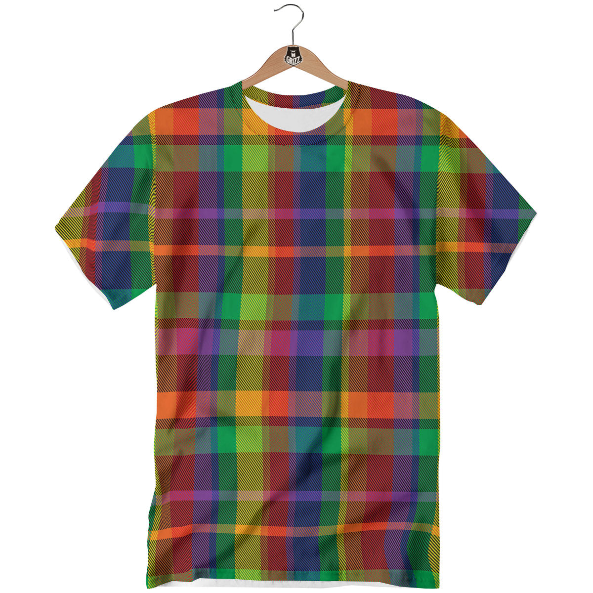 Plaid Rainbow Print Pattern T-Shirt-grizzshop