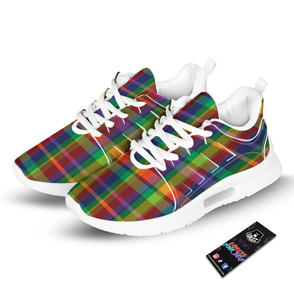 Plaid Rainbow Print Pattern Tennis Shoes-grizzshop