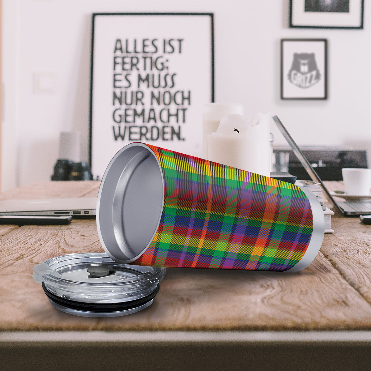 Plaid Rainbow Print Pattern Tumbler-grizzshop