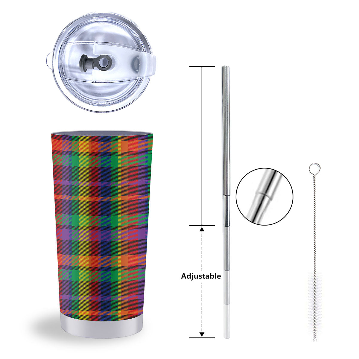 Plaid Rainbow Print Pattern Tumbler-grizzshop