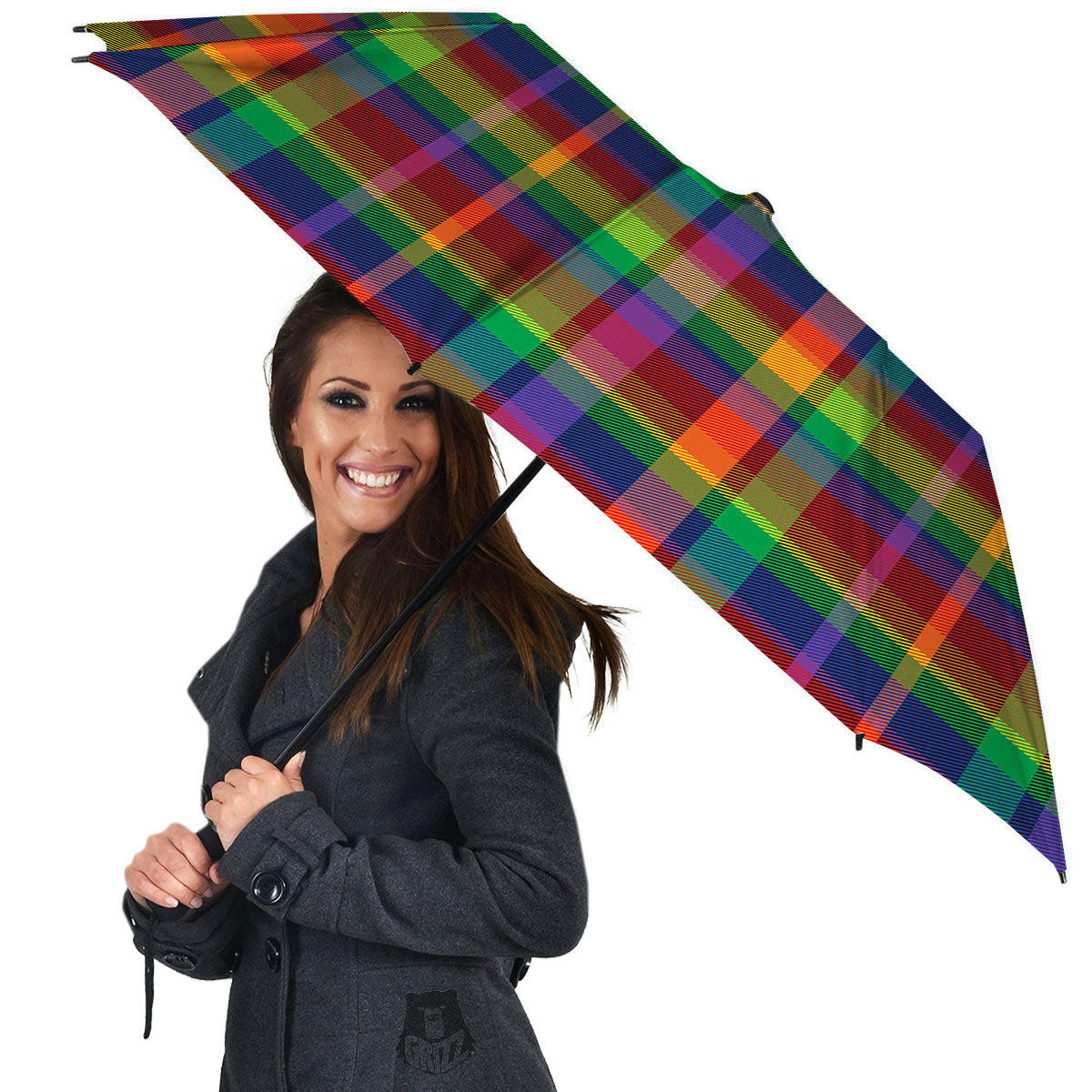 Plaid Rainbow Print Pattern Umbrella-grizzshop