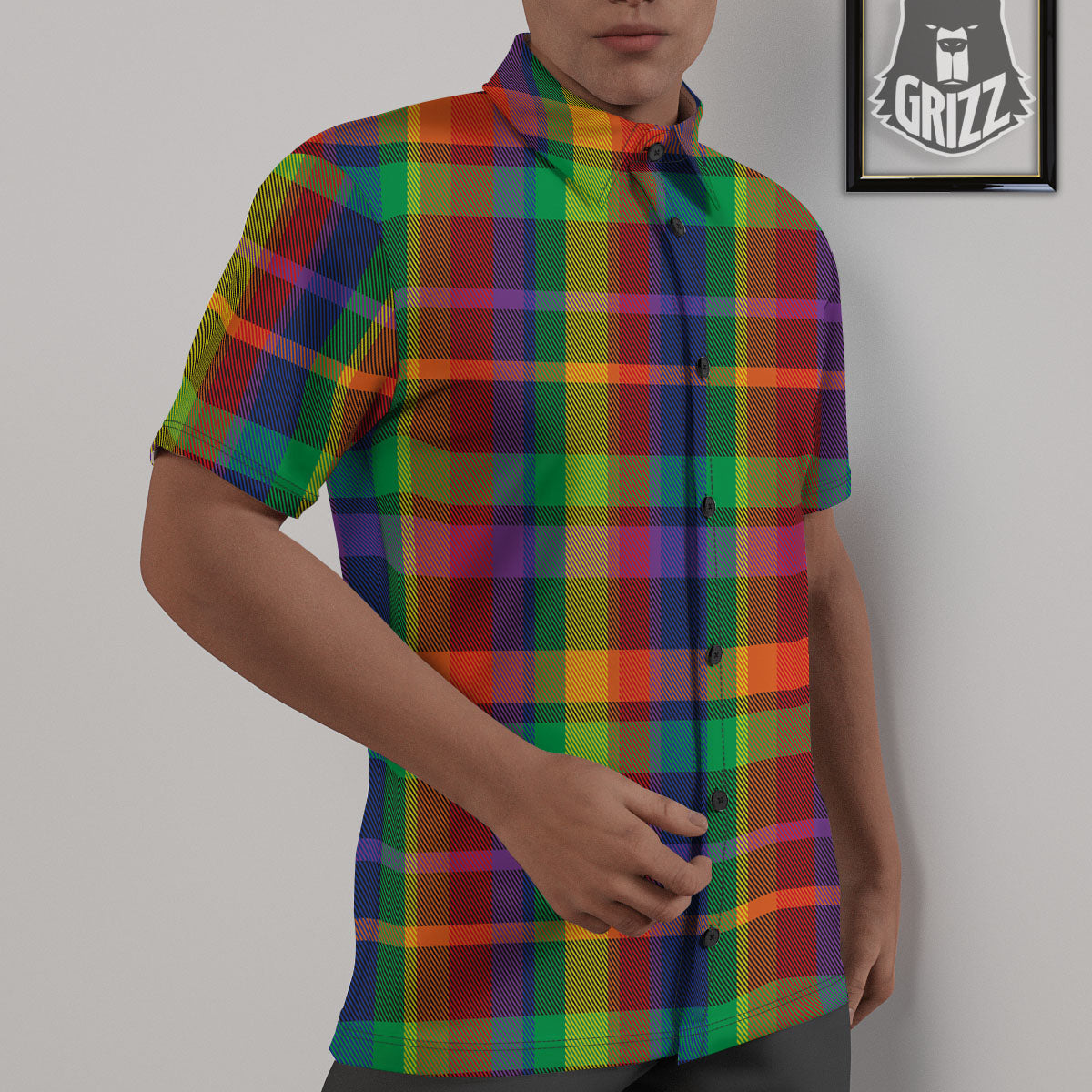 Plaid Rainbow Print Pattern Untucked Shirts-grizzshop