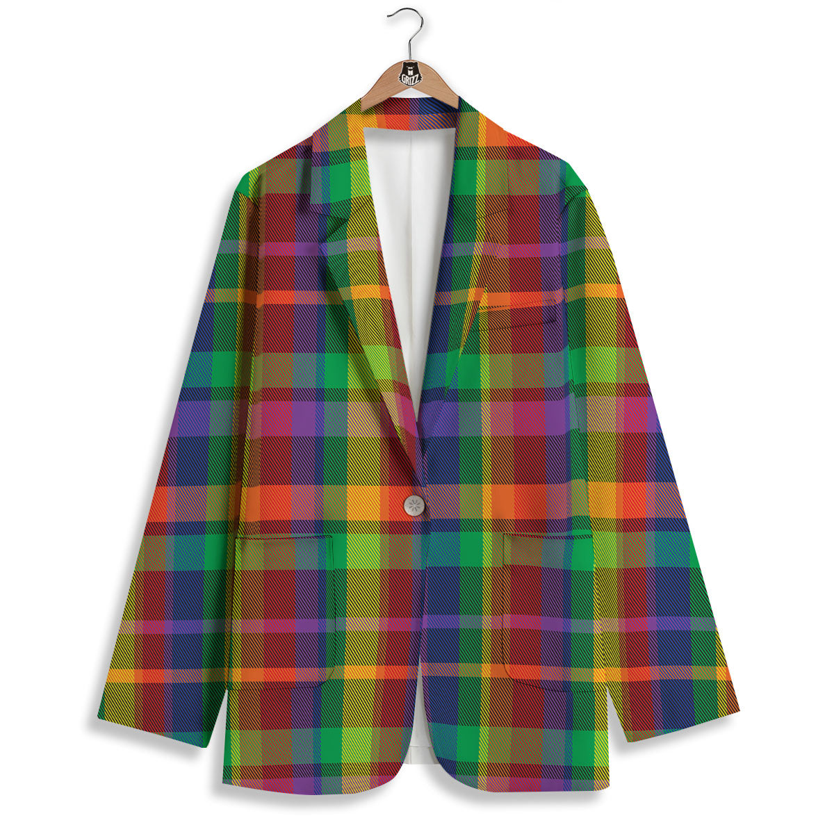 Plaid Rainbow Print Pattern Women's Blazer-grizzshop