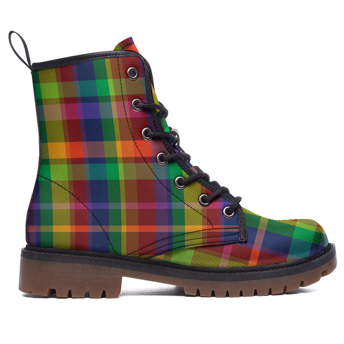 Plaid Rainbow Print Pattern Work Boots-grizzshop