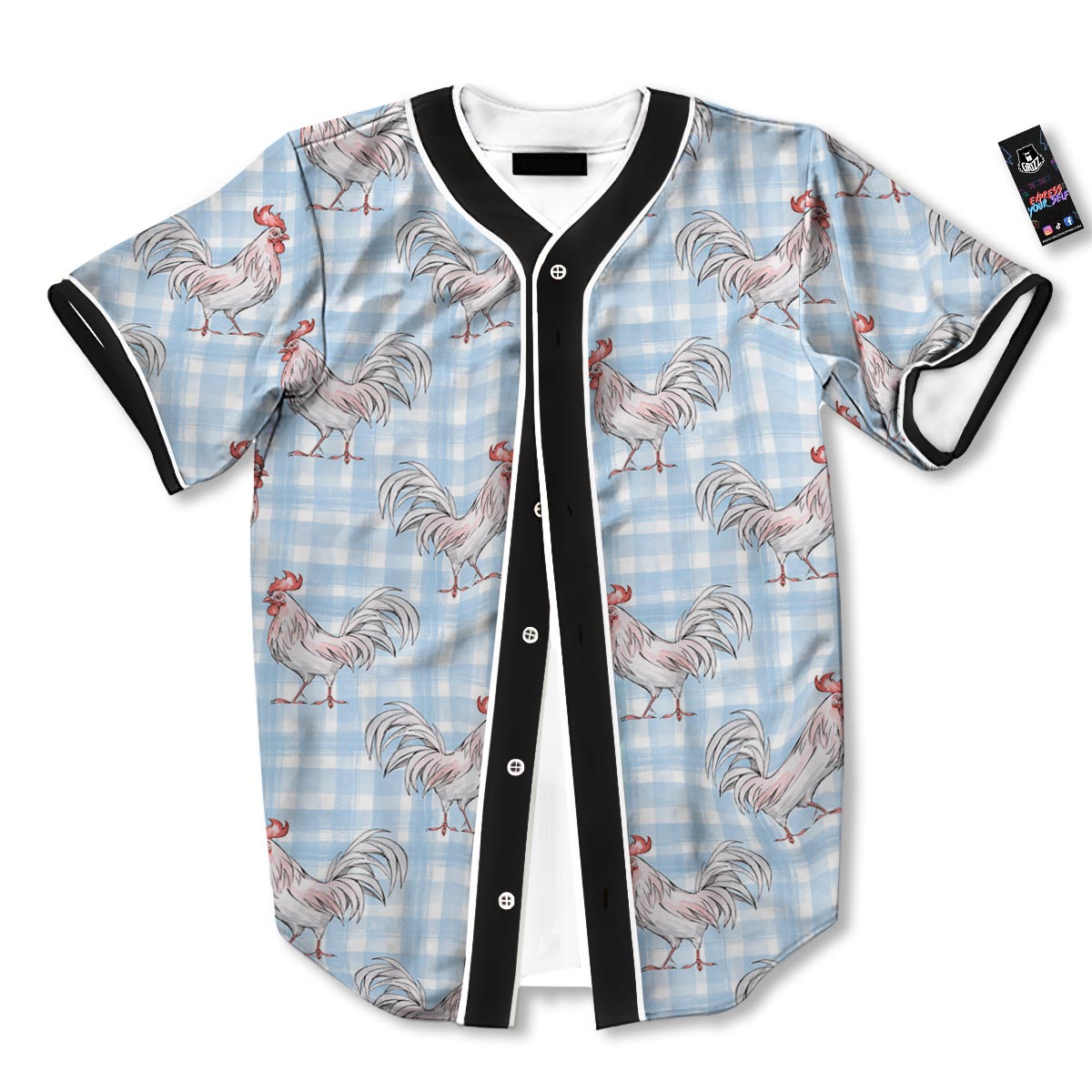 Plaid Rooster Print Pattern Baseball Jersey-grizzshop