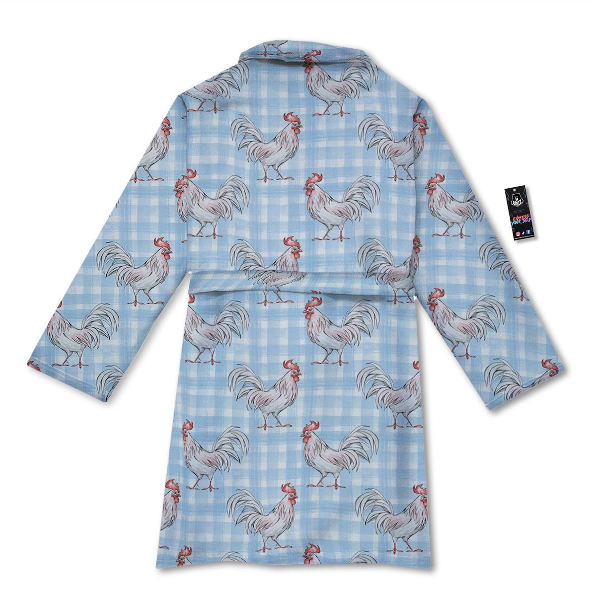 Plaid Rooster Print Pattern Bathrobe-grizzshop