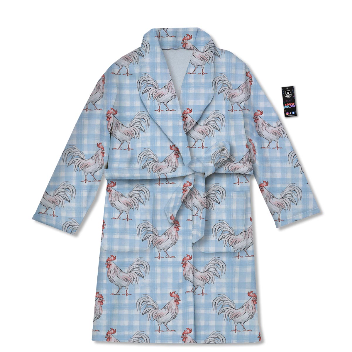 Plaid Rooster Print Pattern Bathrobe-grizzshop