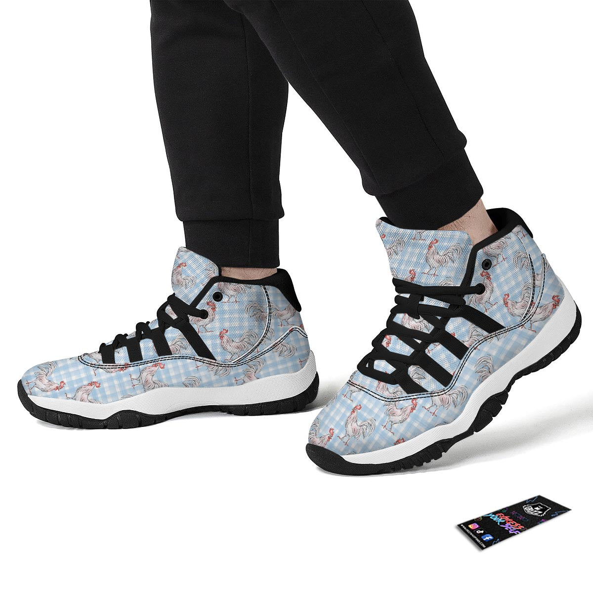 Plaid Rooster Print Pattern Black Bball Shoes-grizzshop