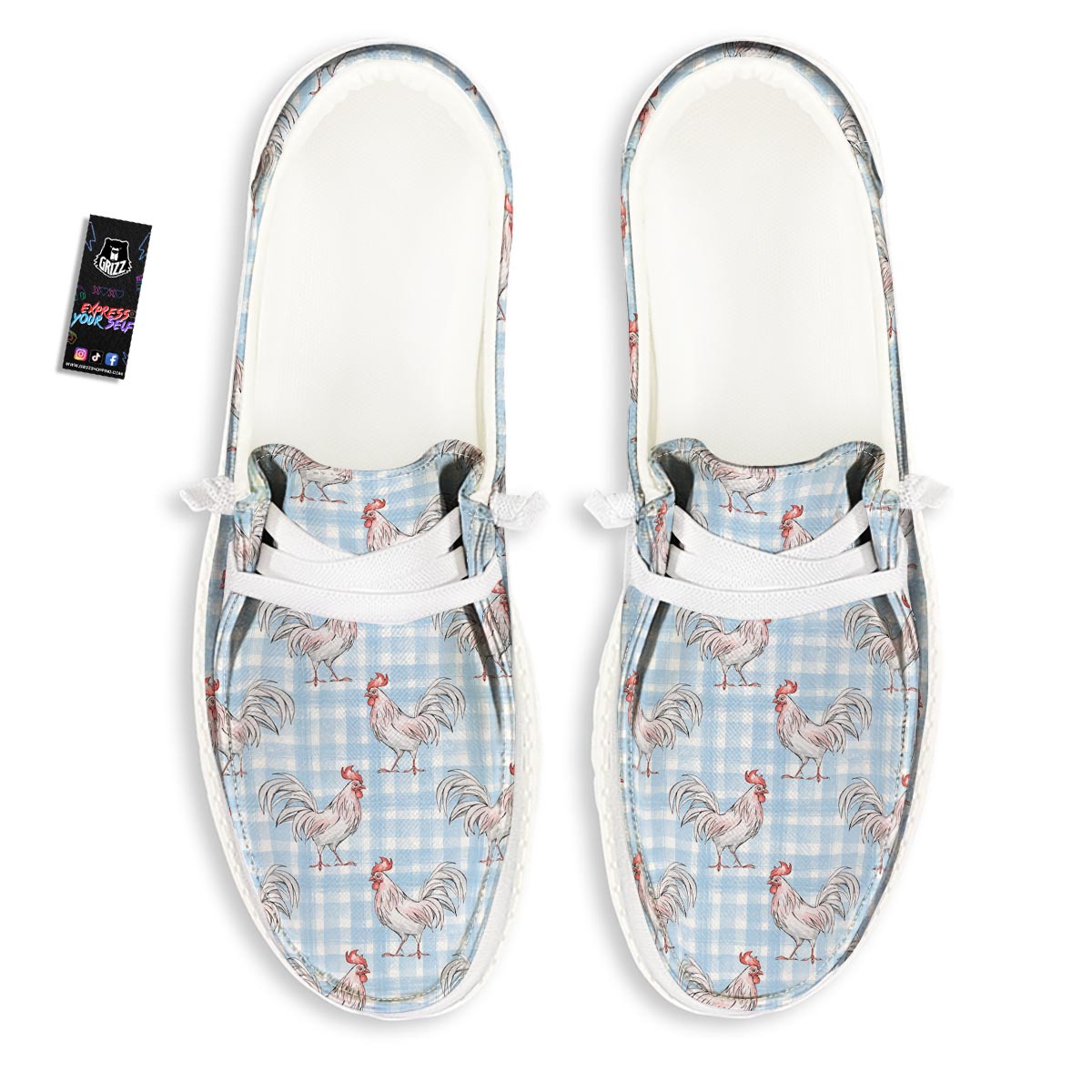 Plaid Rooster Print Pattern Black Loafers-grizzshop