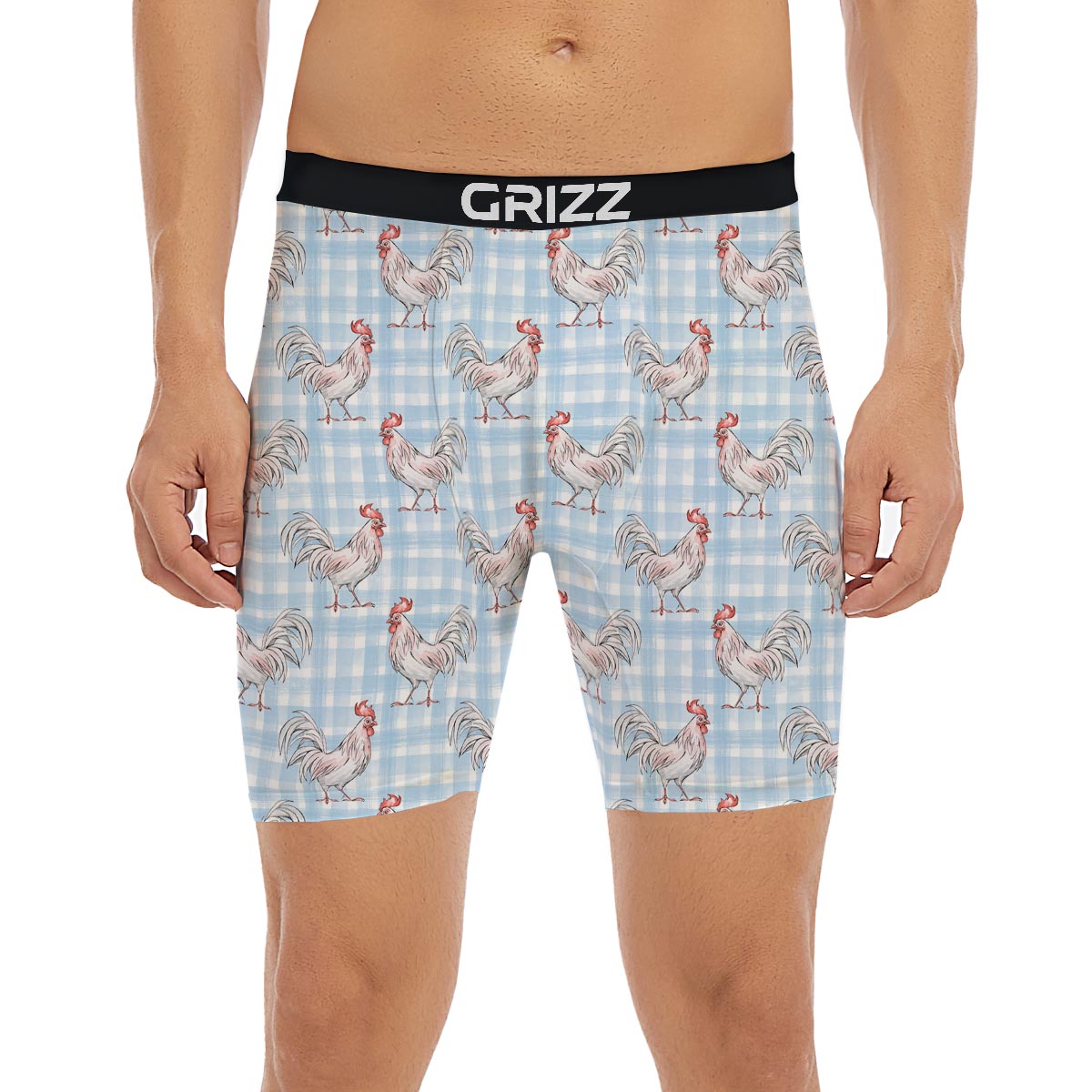 Plaid Rooster Print Pattern Boxer Briefs-grizzshop