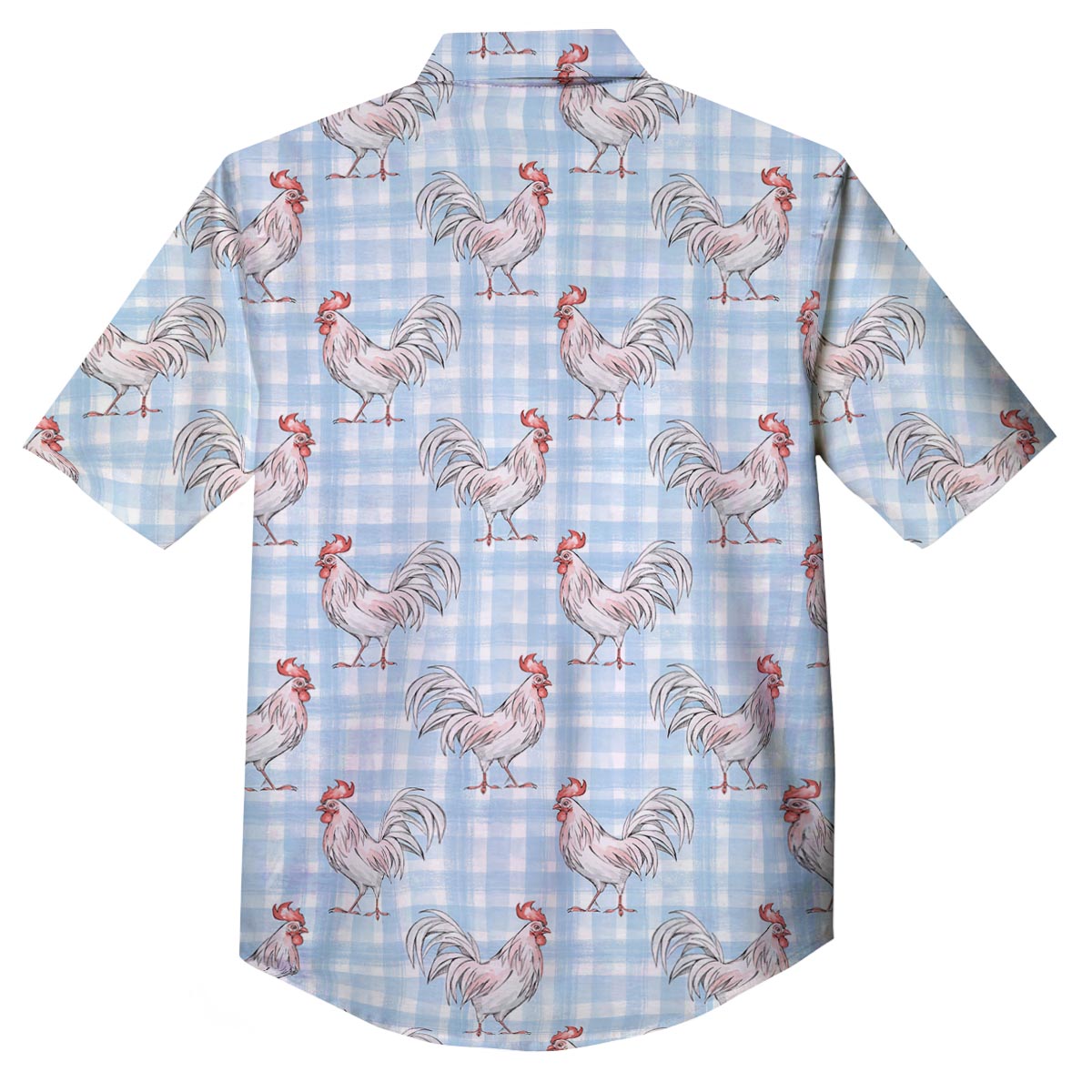 Plaid Rooster Print Pattern Button Up Shirt-grizzshop