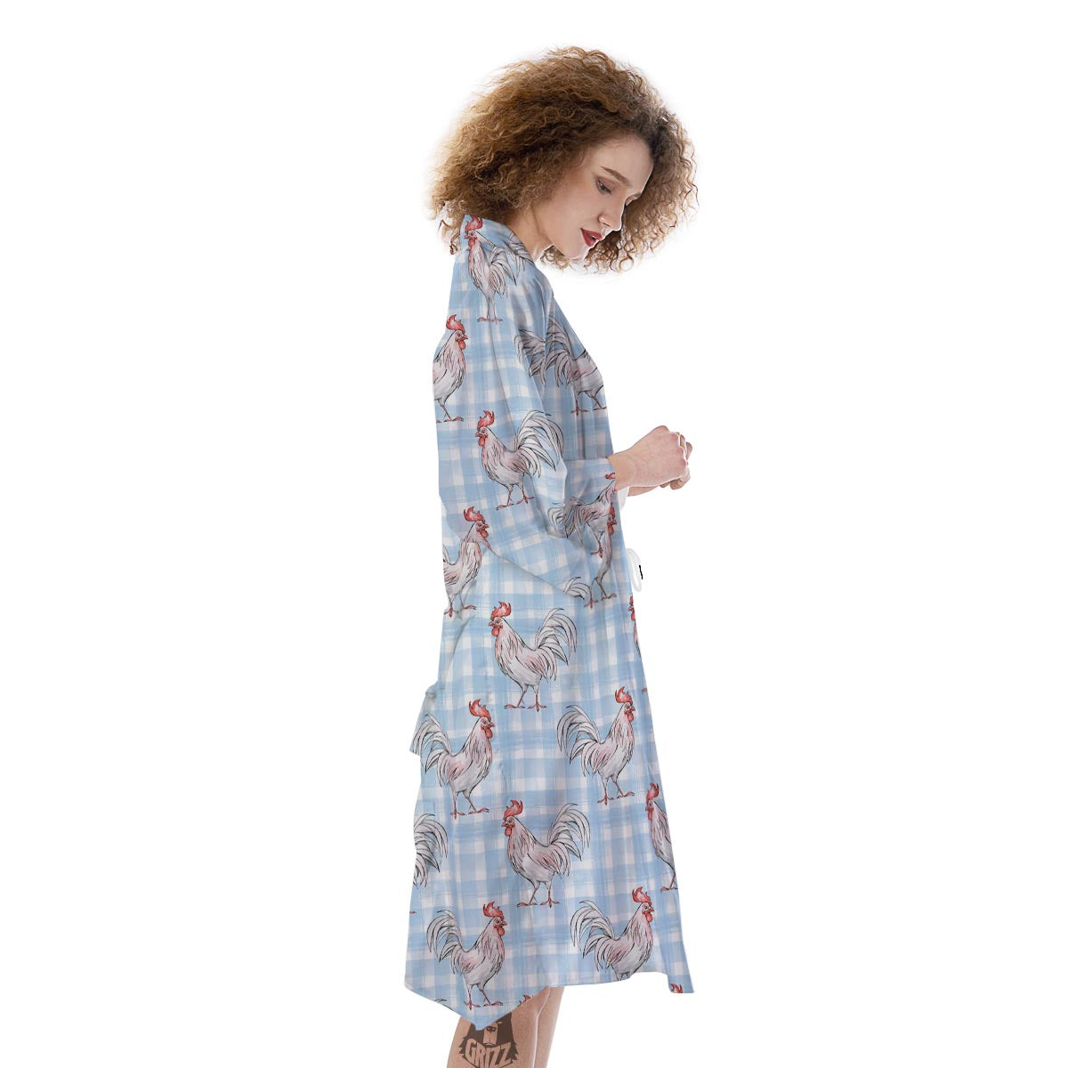 Plaid Rooster Print Pattern Kimono-grizzshop