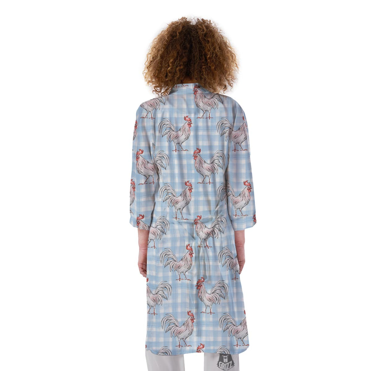 Plaid Rooster Print Pattern Kimono-grizzshop