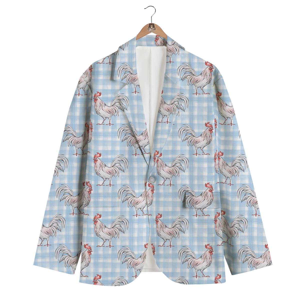 Plaid Rooster Print Pattern Men's Blazer-grizzshop
