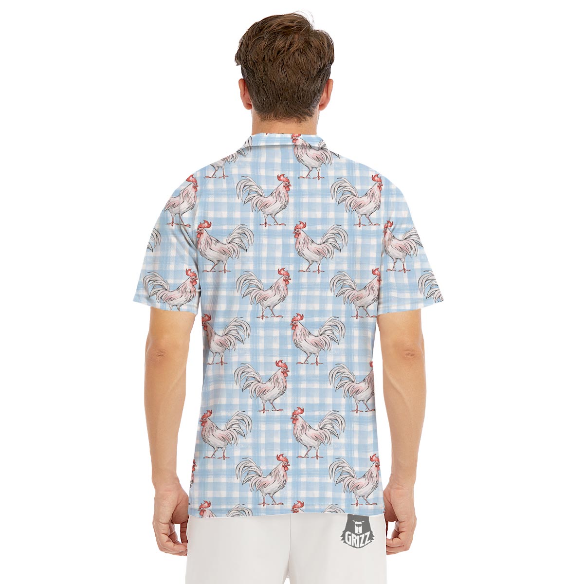 Plaid Rooster Print Pattern Men's Golf Shirts-grizzshop