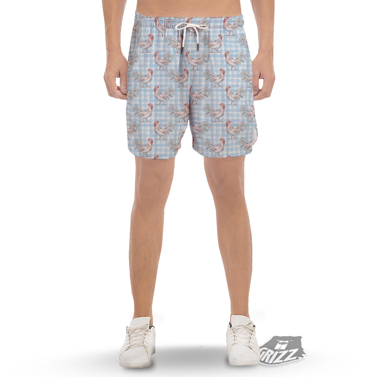 Plaid Rooster Print Pattern Men's Gym Shorts-grizzshop