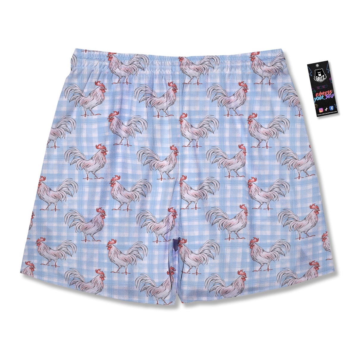 Plaid Rooster Print Pattern Men's Running Shorts-grizzshop