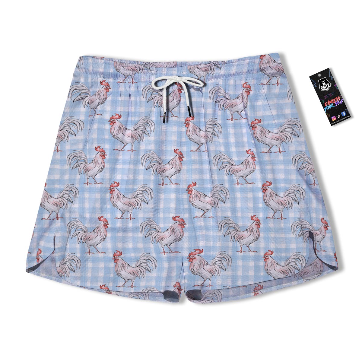 Plaid Rooster Print Pattern Men's Running Shorts-grizzshop