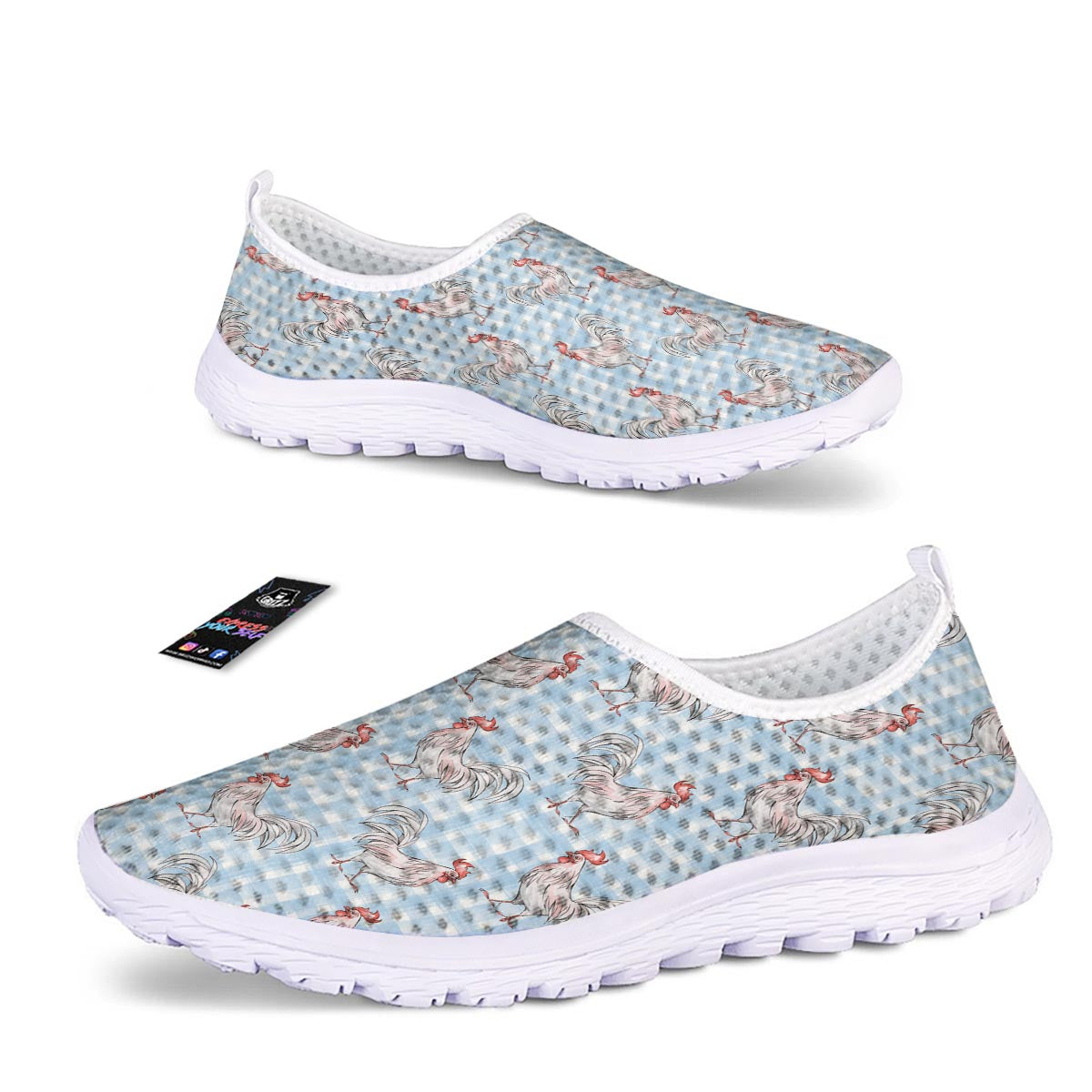 Plaid Rooster Print Pattern Nurse Shoes-grizzshop