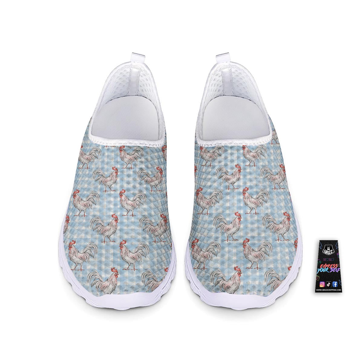 Plaid Rooster Print Pattern Nurse Shoes-grizzshop