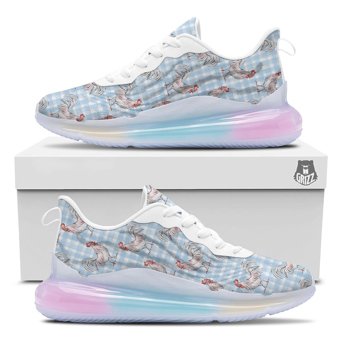 Plaid Rooster Print Pattern Running Sneakers-grizzshop