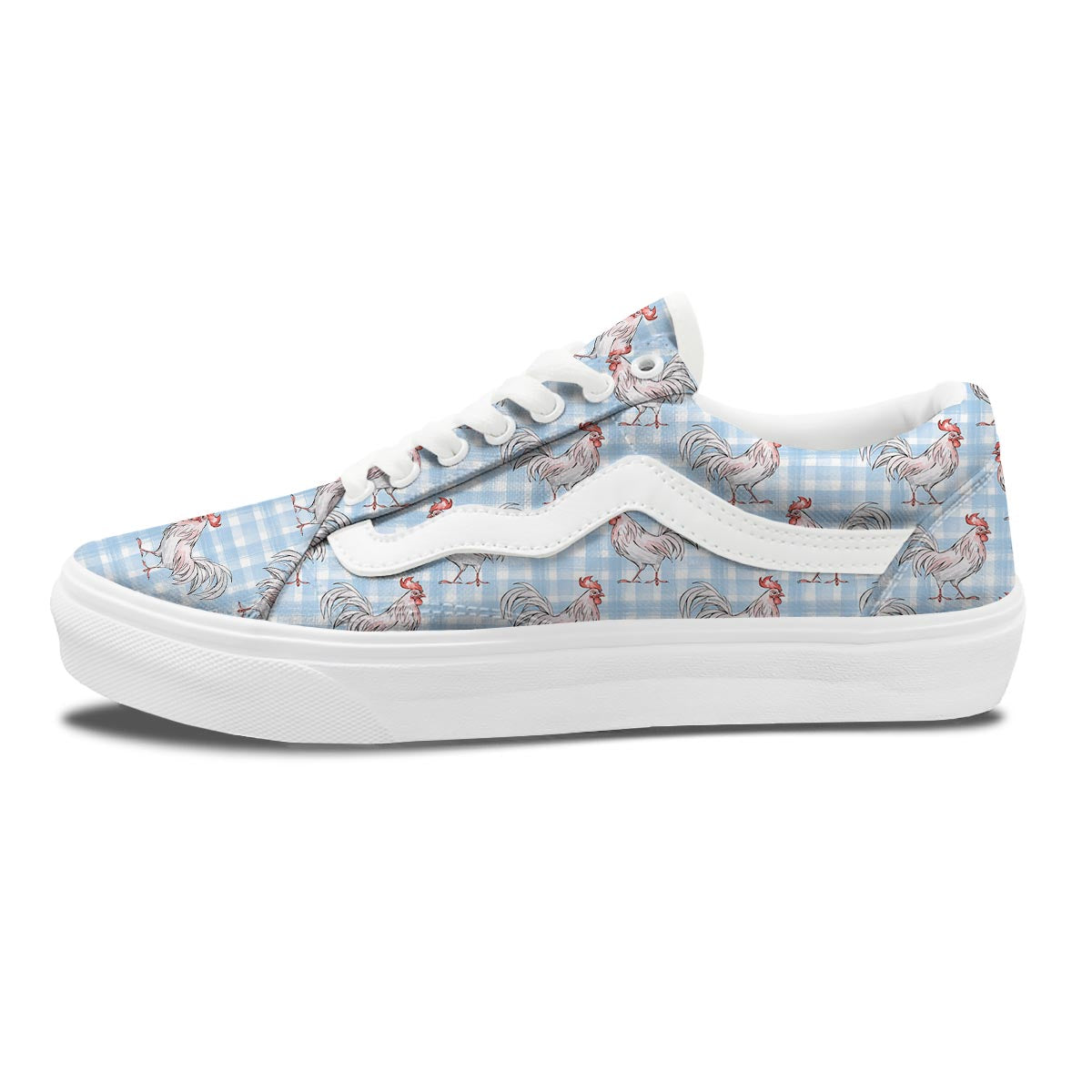 Plaid Rooster Print Pattern Skate Shoes-grizzshop