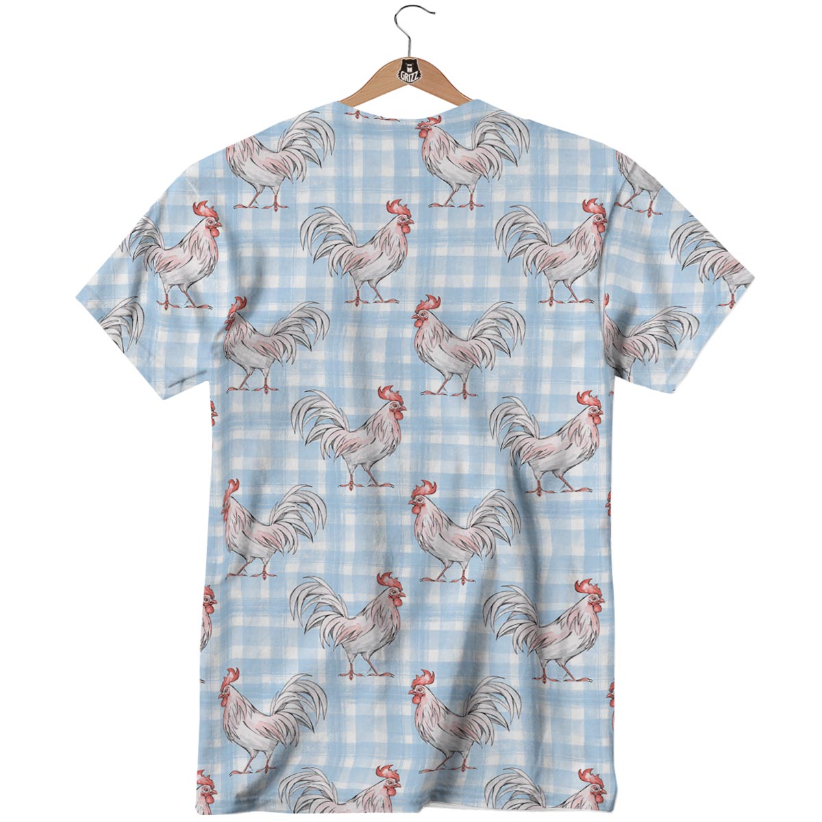 Plaid Rooster Print Pattern T-Shirt-grizzshop