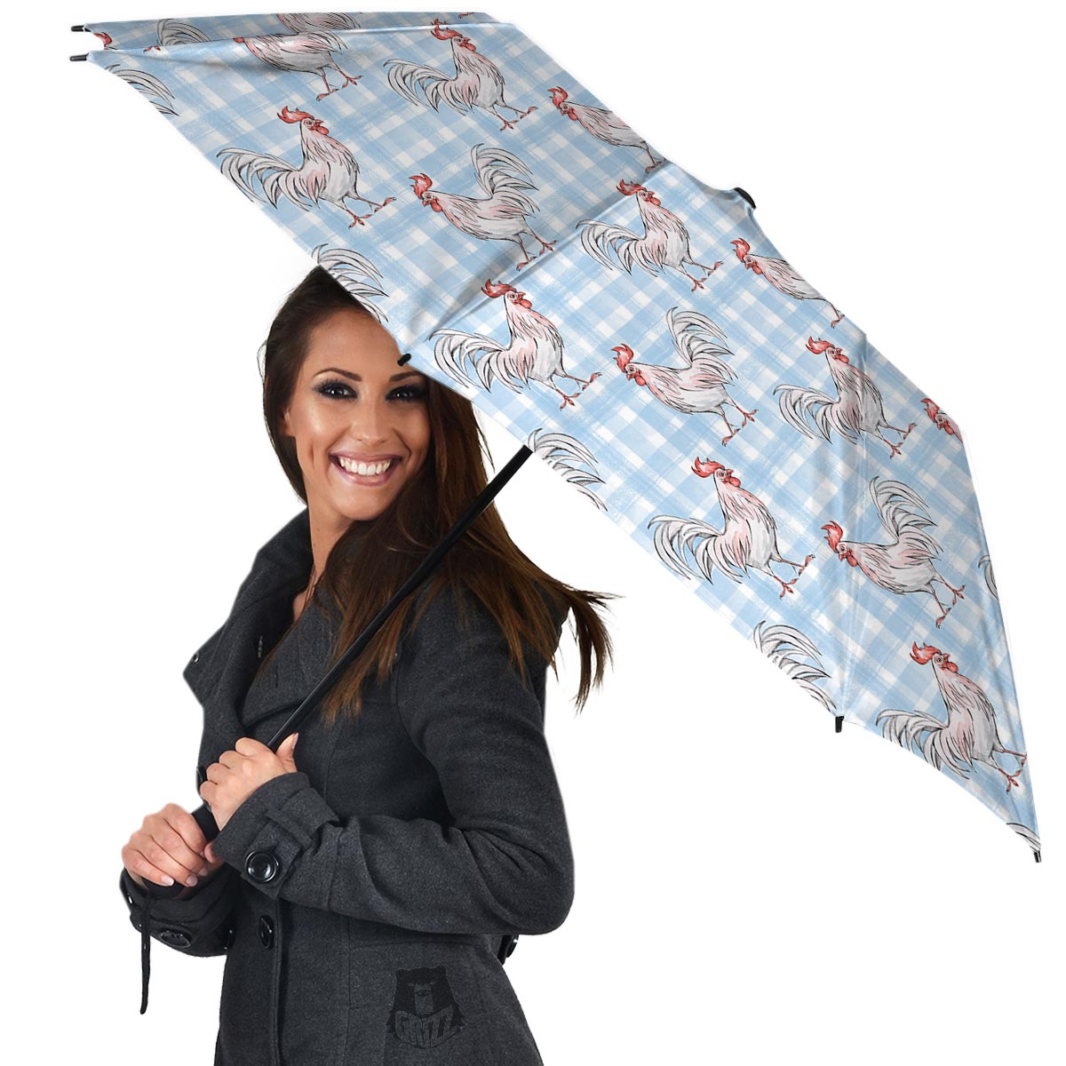 Plaid Rooster Print Pattern Umbrella-grizzshop