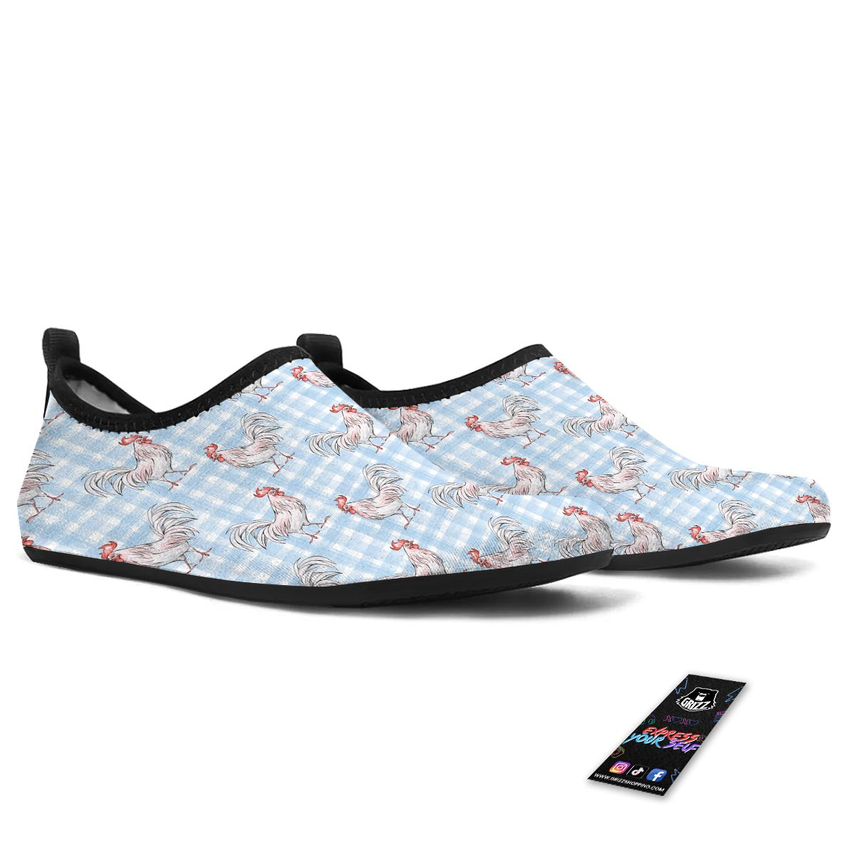 Plaid Rooster Print Pattern Water Shoes-grizzshop
