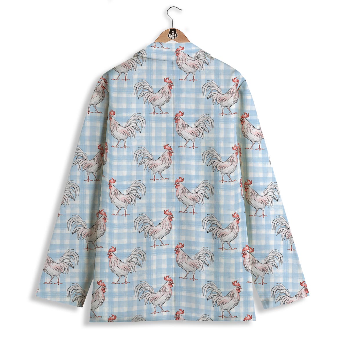 Plaid Rooster Print Pattern Women's Blazer-grizzshop