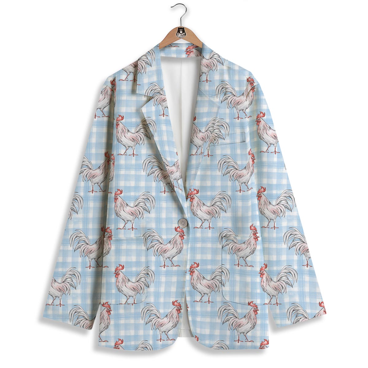 Plaid Rooster Print Pattern Women's Blazer-grizzshop