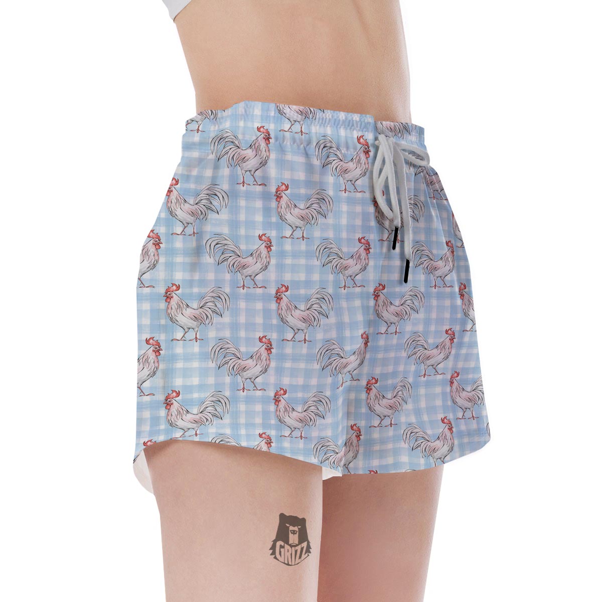 Plaid Rooster Print Pattern Women's Shorts-grizzshop