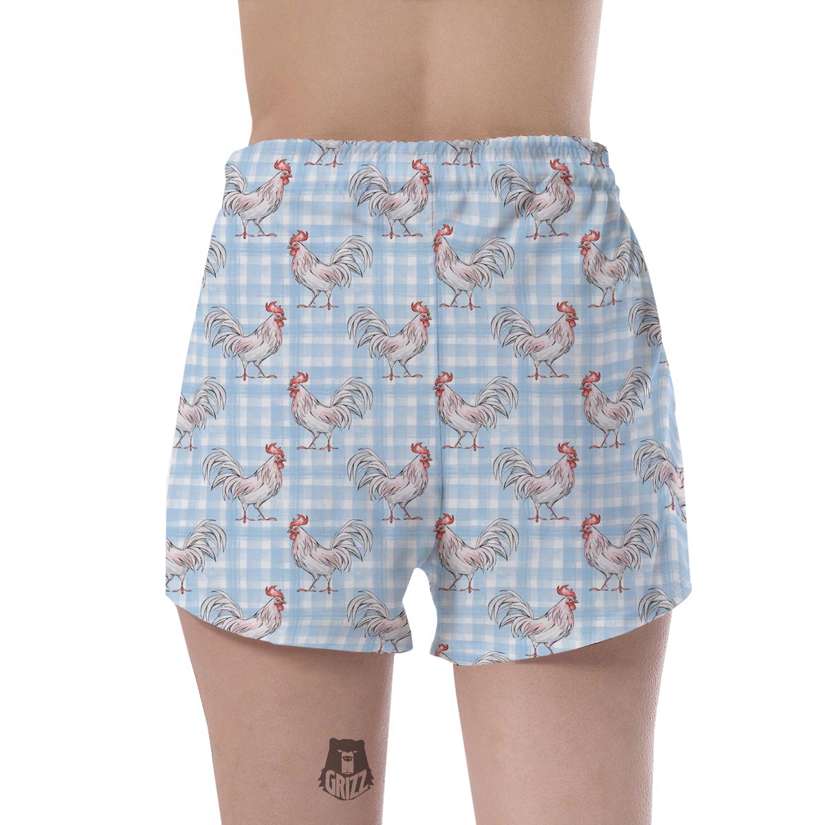 Plaid Rooster Print Pattern Women's Shorts-grizzshop
