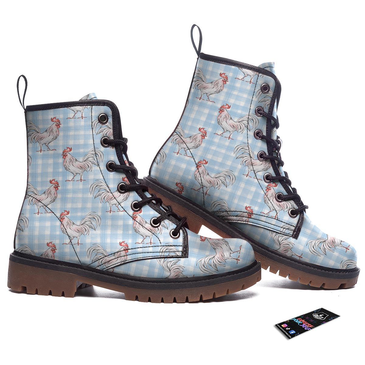 Plaid Rooster Print Pattern Work Boots-grizzshop