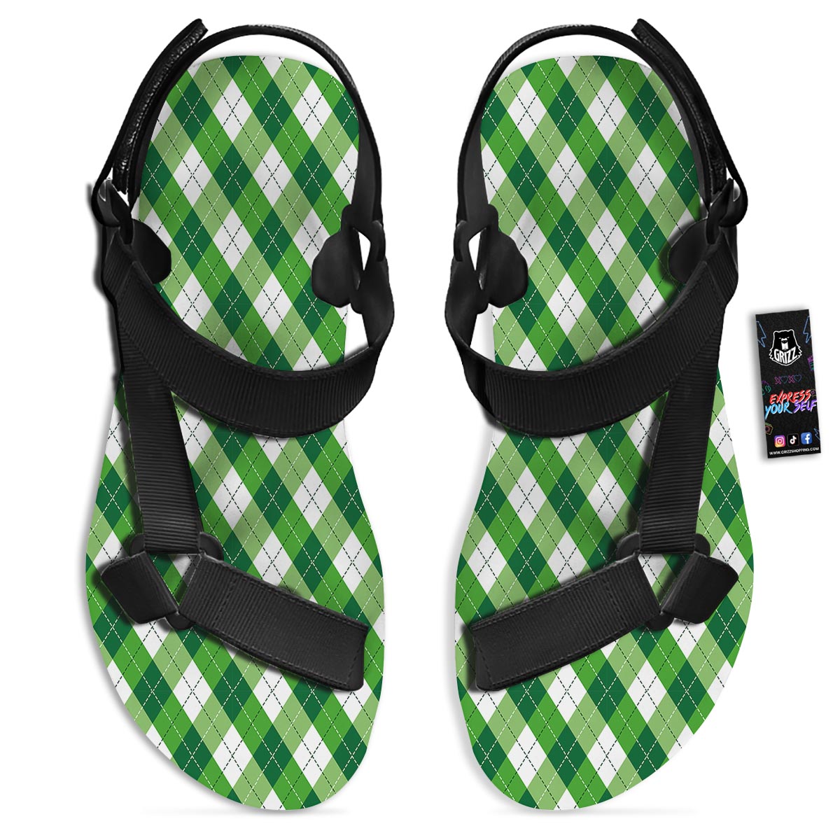 Plaid Saint Patrick's Day Print Pattern Black Open Toe Sandals-grizzshop