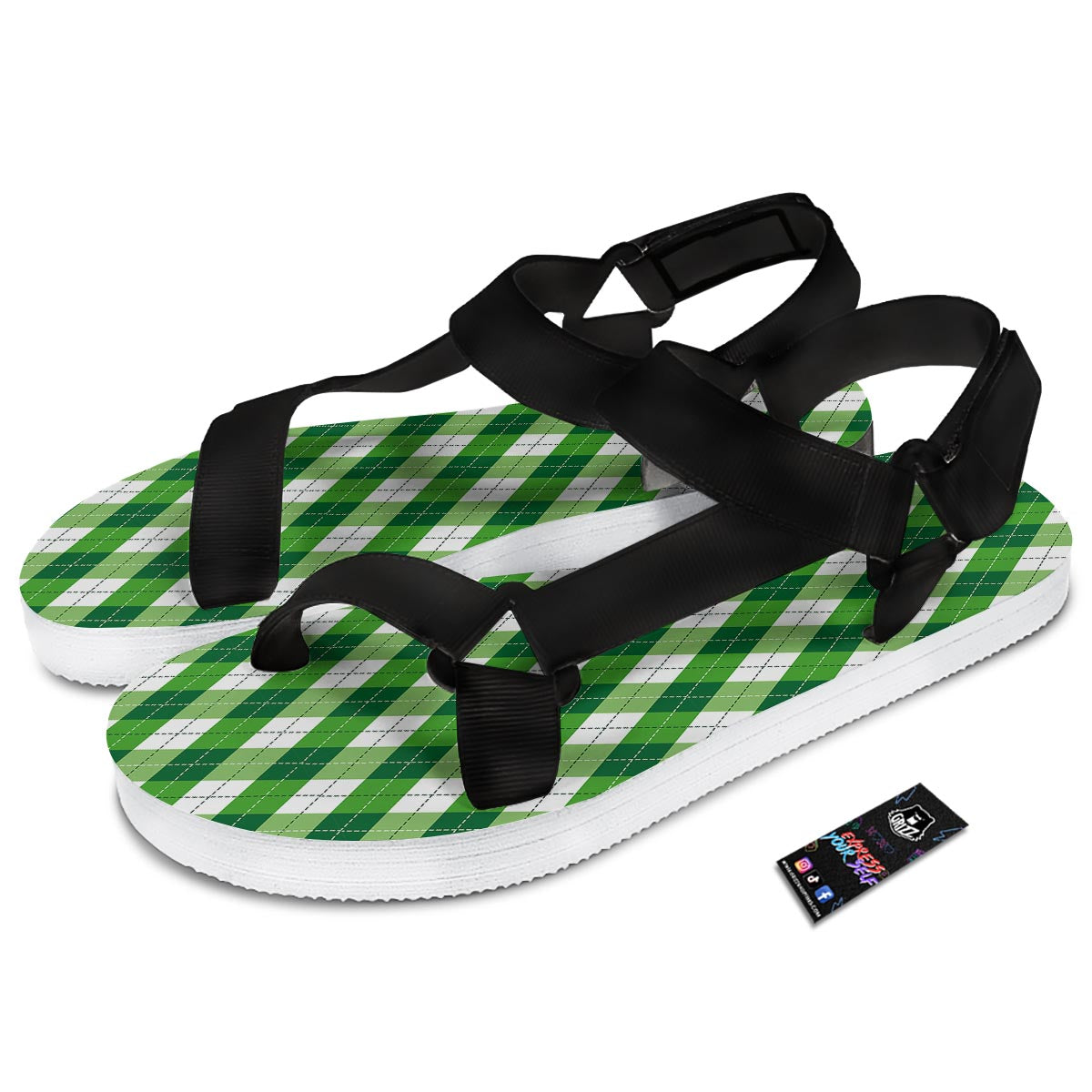 Plaid Saint Patrick's Day Print Pattern Black Open Toe Sandals-grizzshop