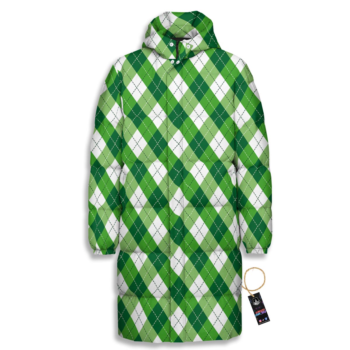 Plaid Saint Patrick's Day Print Pattern Long Down Jacket-grizzshop