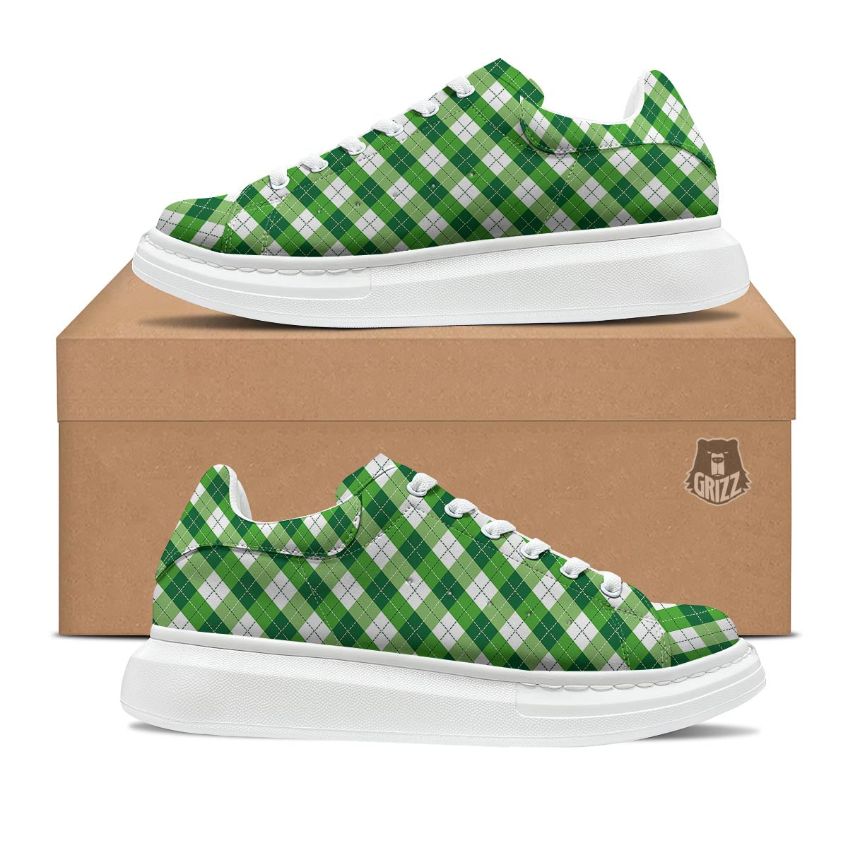 Plaid Saint Patrick's Day Print Pattern Platform Shoes-grizzshop